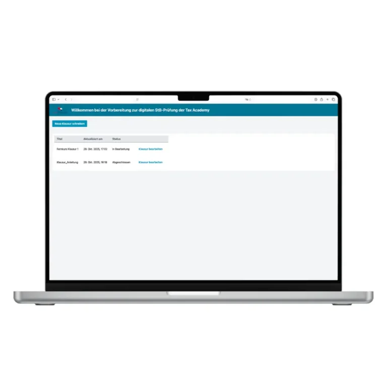 Digitale Steuerberaterprüfung_Kurs Tax Academy_Klausurübersicht